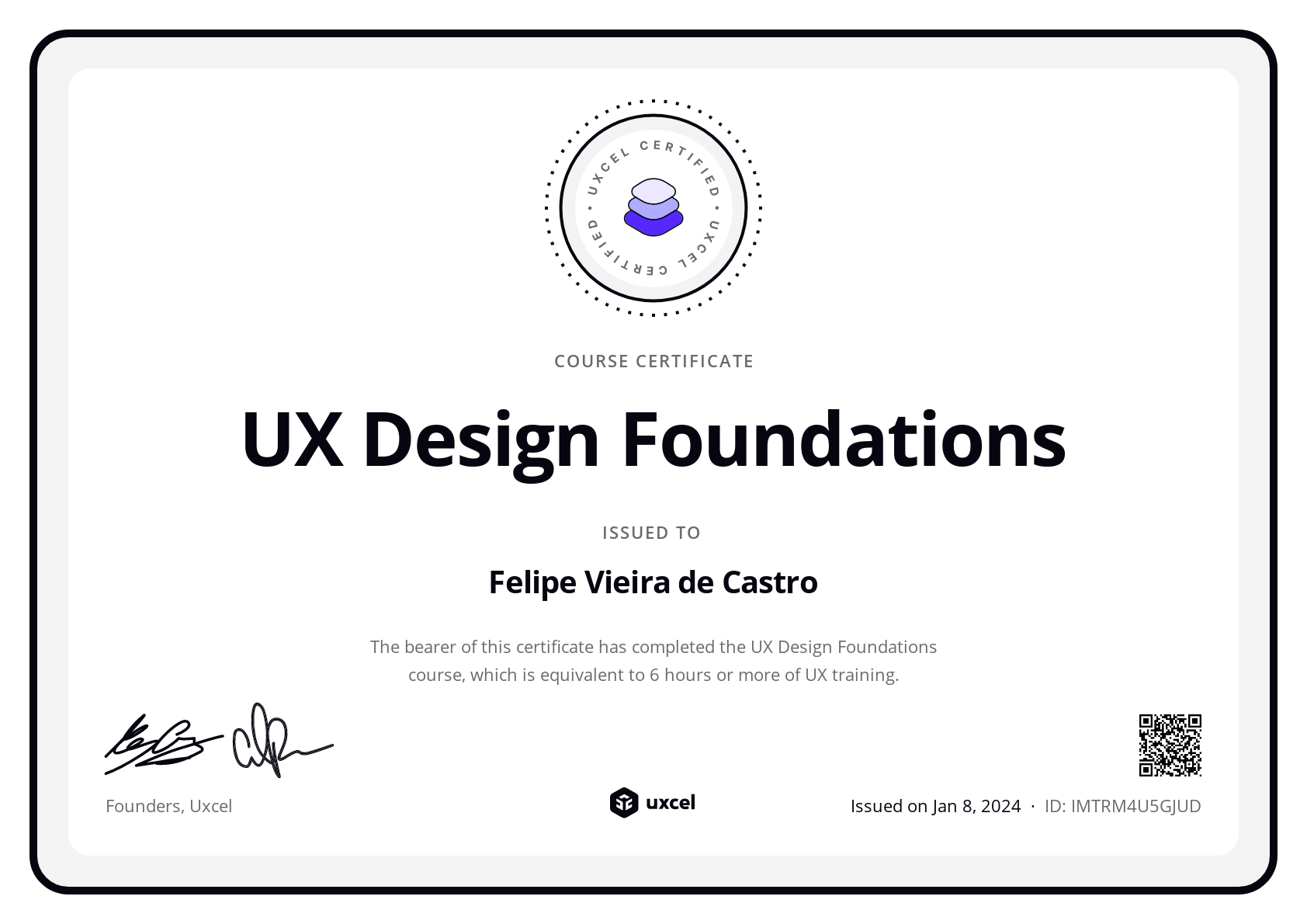 Felipe Vieira de Castro's certificate